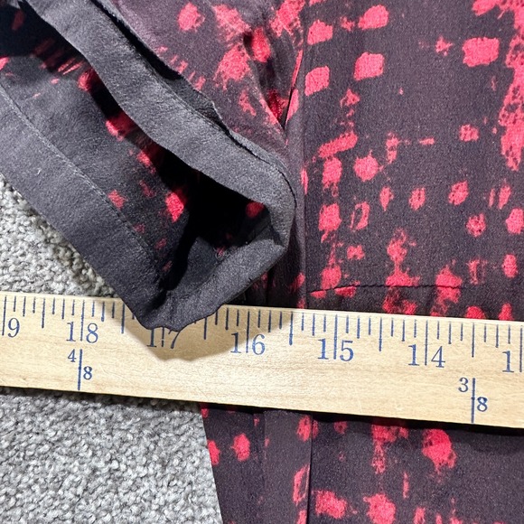 SET 100% Silk Dress Womens 2 Red Black Geometric Knee Length‎ Edgy Grunge Punk - Picture 7 of 12